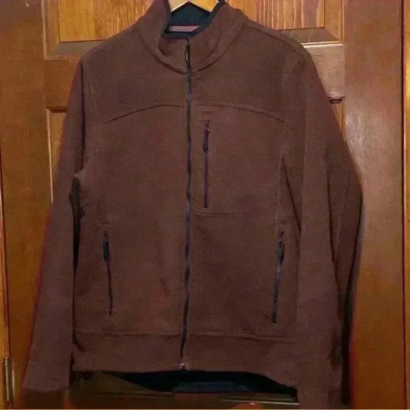 L.L. Bean Fleece Lined Wool Blend Full Zip Sweater Burgundy & Black Blend Size M - Picture 8 of 9